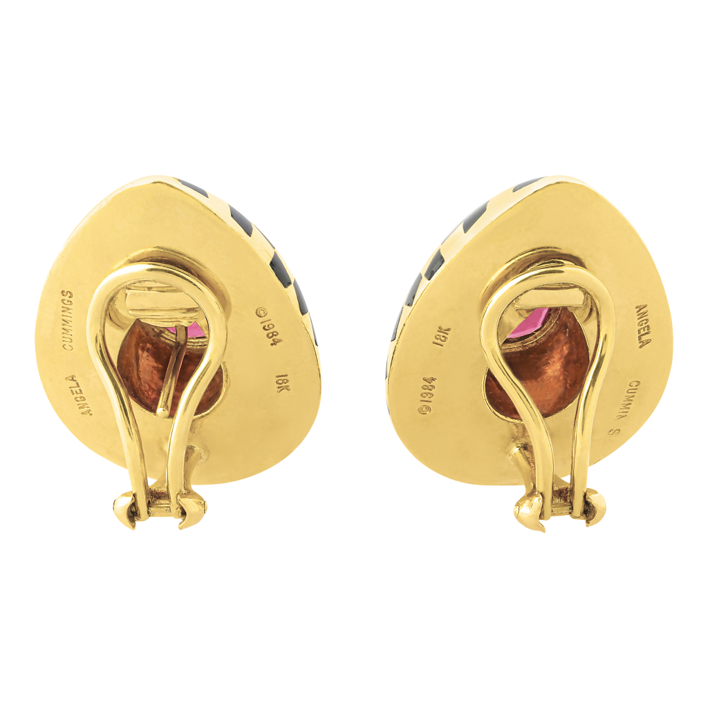 A Pair of Gold, Amethyst & Onyx Earrings by Angela Cummings