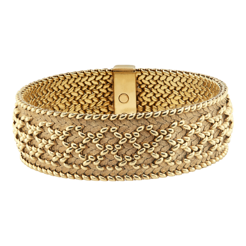 Woven Gold Bracelet with Concealed Clasp, Gay Freres, French, Imported and Marked by Sanitt and Stein, 1970s