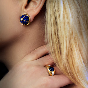 1970’s Lapis Lazuli and Diamond Domed Clip On Earrings