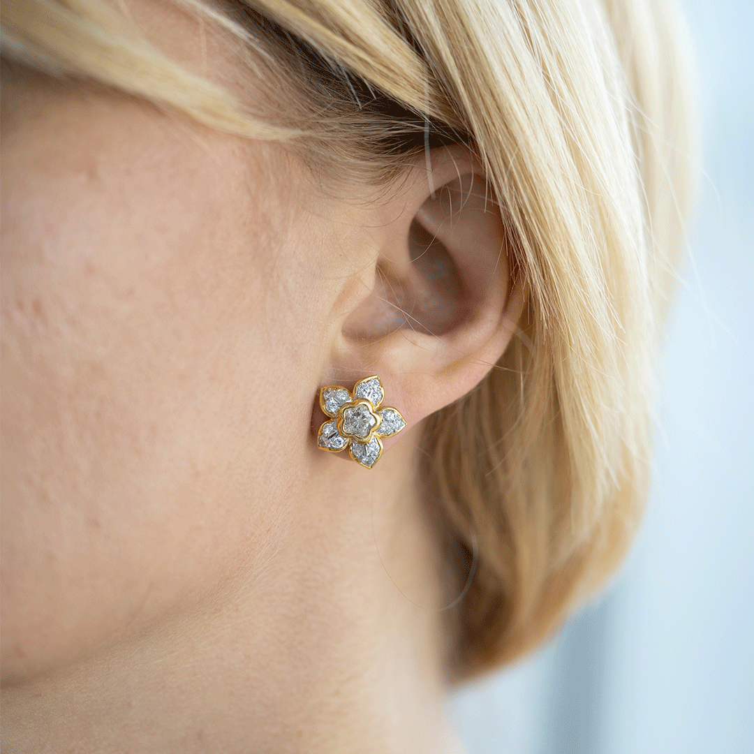 Diamond Flowerhead Cluster Stud Earrings