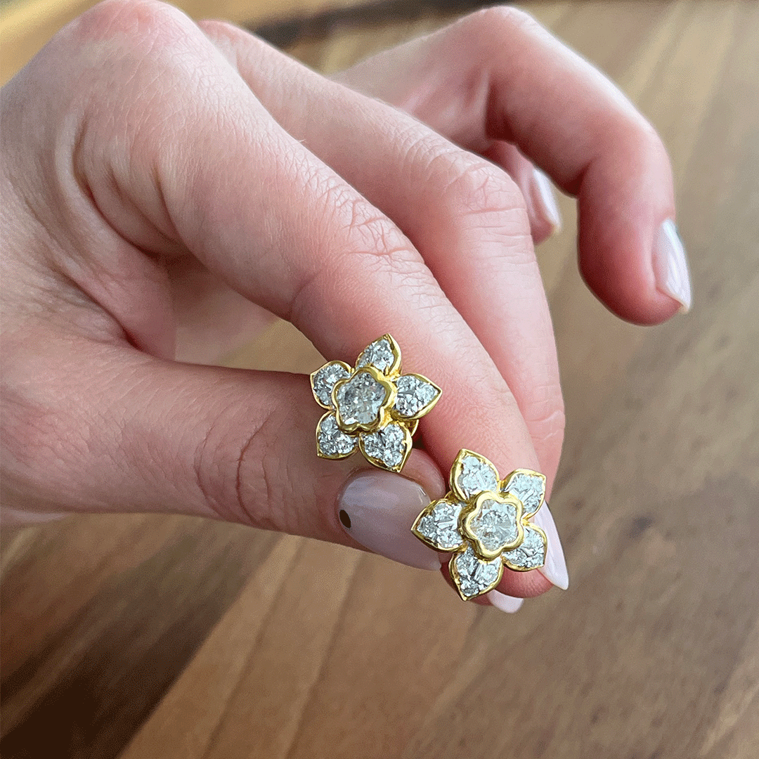 Diamond Flowerhead Cluster Stud Earrings