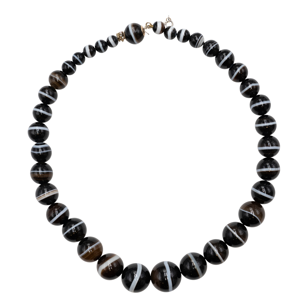 Late 19th Century, Banded Agate Bead Necklace