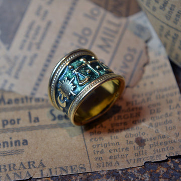 Signed Gold and Enamel Libra Zodiac Band Ring, Elizabeth Gage, British, 1974