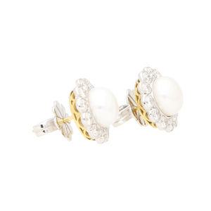 Diamond and White Pearl Cluster Earrings