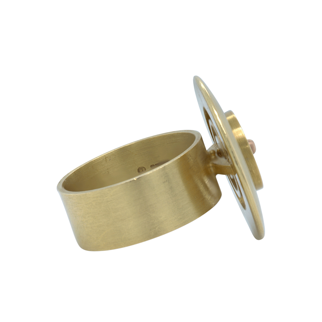 Wendy Ramshaw 18k Brut Gold Ring on Perspex Stand