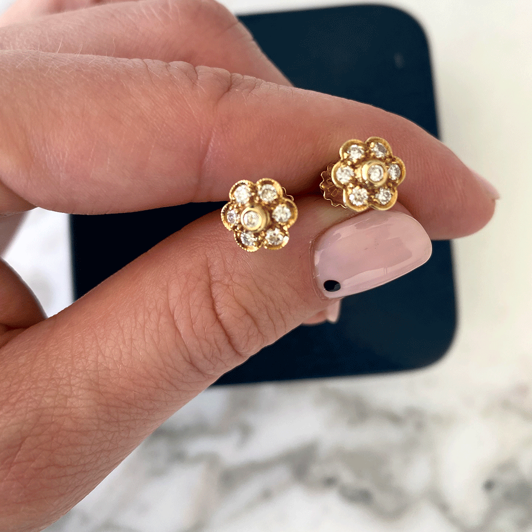Vintage Diamond Flowerhead Cluster Earrings