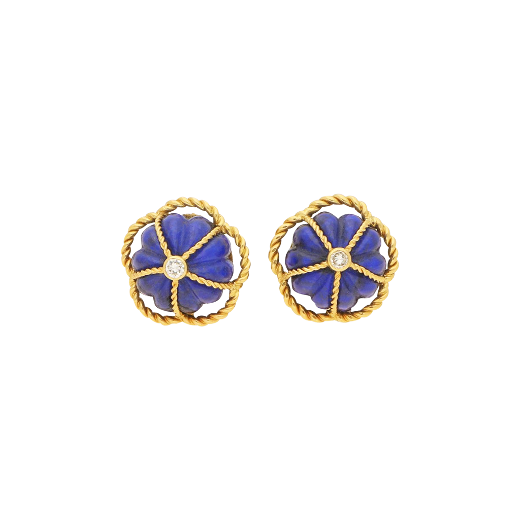 1970’s Lapis Lazuli and Diamond Domed Clip On Earrings
